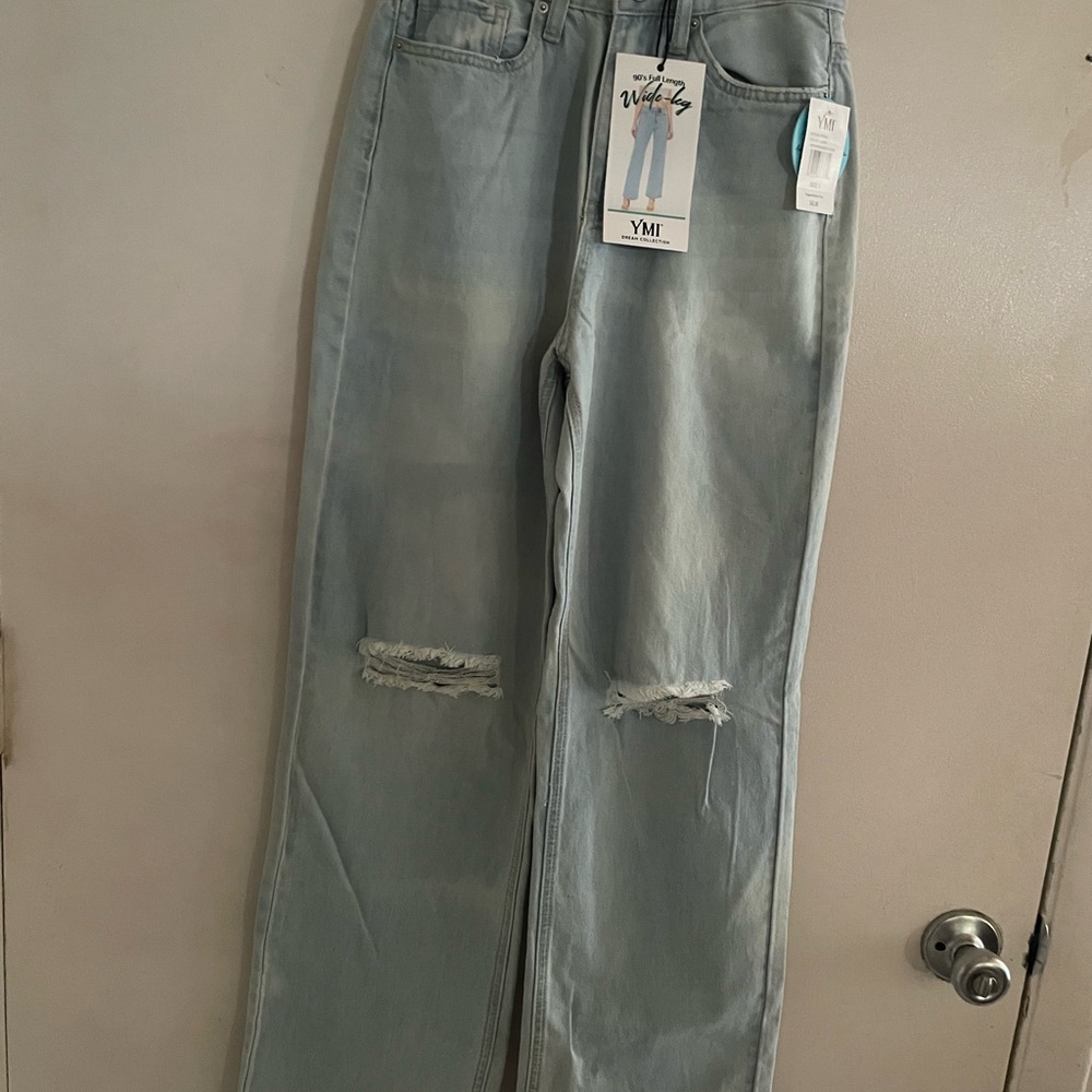 YMI Blue Straight Leg Jeans with Distressed Details